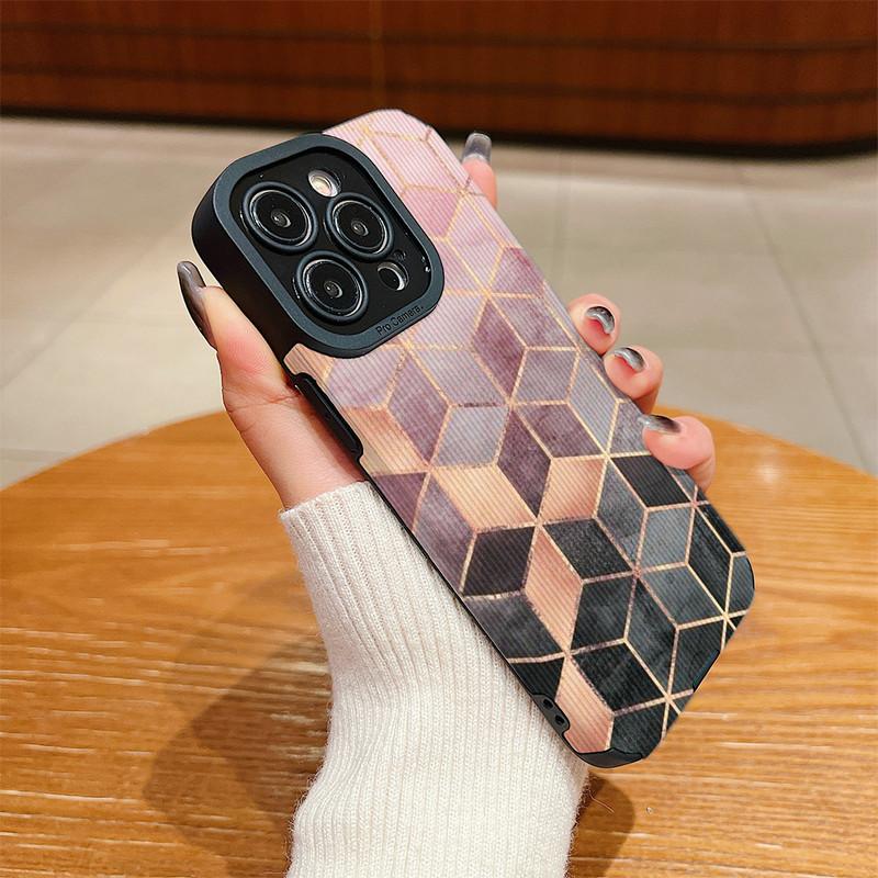 Vertical Grain Marble Printed Leather Soft Silicone Phone Case Back Cover with Camera Lens Full Protection for Samsung