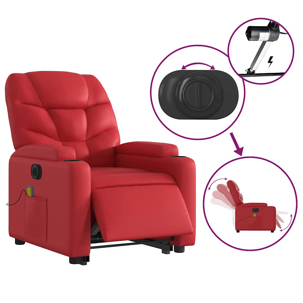 Vidaxl Reclining Chair with Standing Aid and Massage, Electric, Red