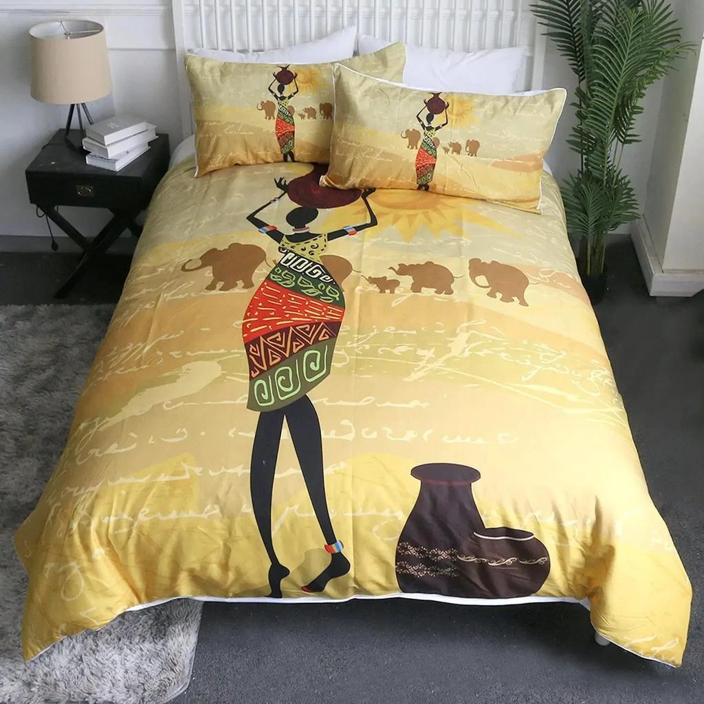 African American Duvet Cover Set Afro Bedding Set Black Women In Ethnic Dress Bed Set Tribal Modern Urban Home Decor King