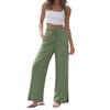 Women Wide Leg Split Pants Drawstring Waist Pockets Casual High Waist Pleated Beach Trousers Lightweight Loose Fit