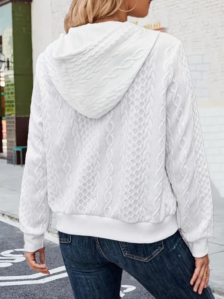 Women's Casual Hooded Zip-Up Jacket - Long Sleeve Coat with Elastic Cuffs & Drawstring Hood, Solid Color Fall/Winter Outerwear