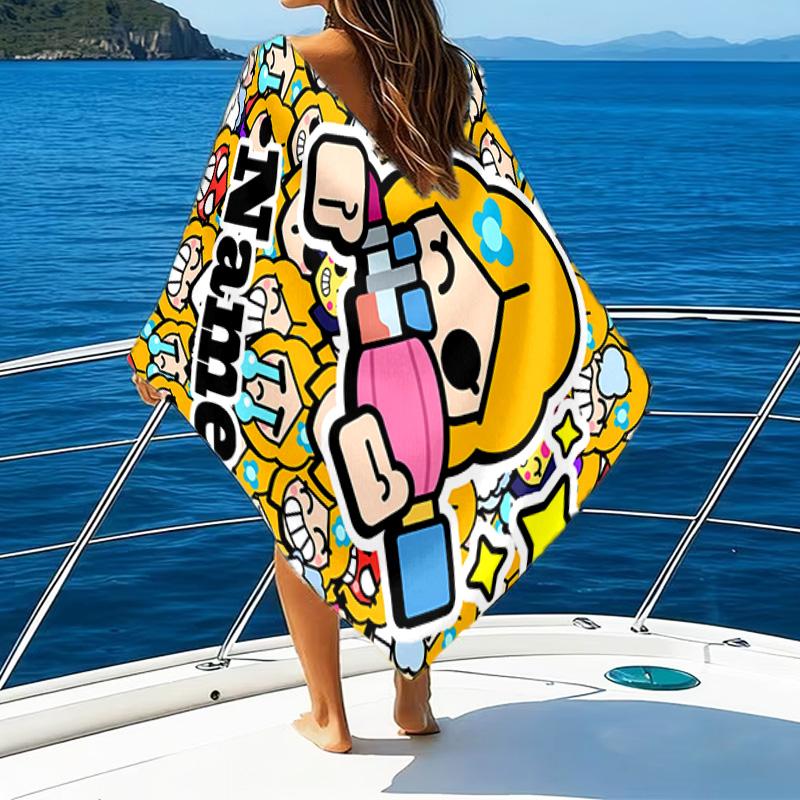 1pc Brawl Stars Beach Towel with Custom Name, Beach/Swimming/Bath/Picnic/Camping Towel, Suitable for Seaside Beaches