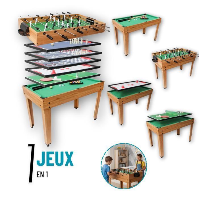 Devessport Multijeux 7en1 Special, Baby-Foot, Billard, Air Hockey, Ping-Pong. Table De Jeu Complète Pour Enfant