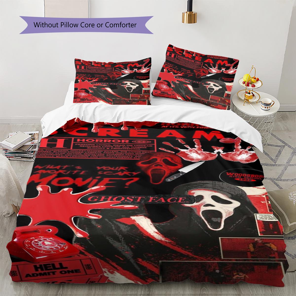 

Scaring Ghost Face Pattern Bedding Quilt Set Quilt Cover Pillowcase Home Decoration Gift (1 * duvet cover + 2 * pillowcase, without core) 135x200cm