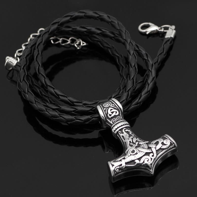 Titanium Steel Thor's Hammer Pendant Necklace - Viking Odin Design for Men and Women