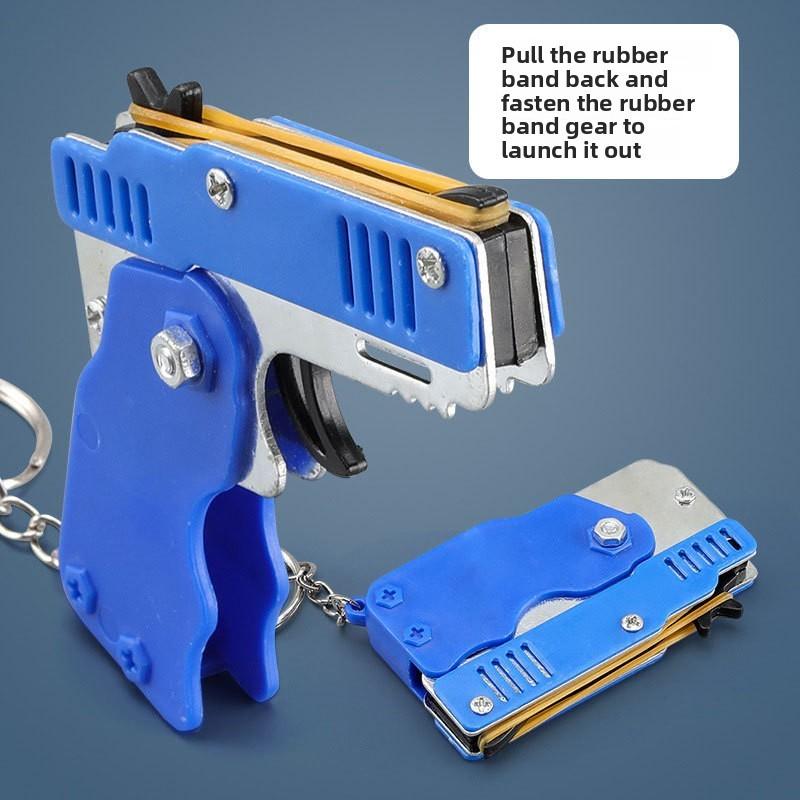 Continuous Launch Foldable Rubber Circle Model Gun Alloy Children Keychain Toy
