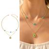 Gold-Tone Double-Strand Necklace Design with Stainless Steel and Titanium Steel Construction, Sunflower Pendant, and Adjustable Collarbone Chain