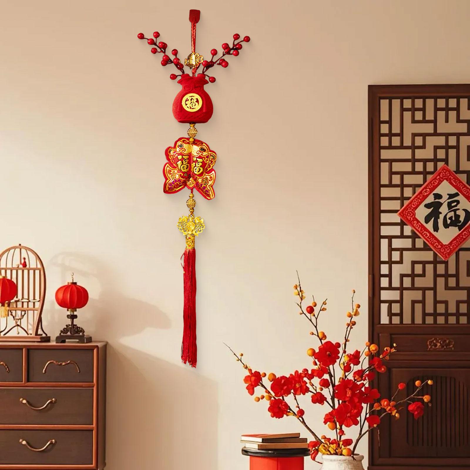 

Flocking Red Berries Horse Charm Pendant Chinese New Year Festive Hanging Decoration for Home Office
