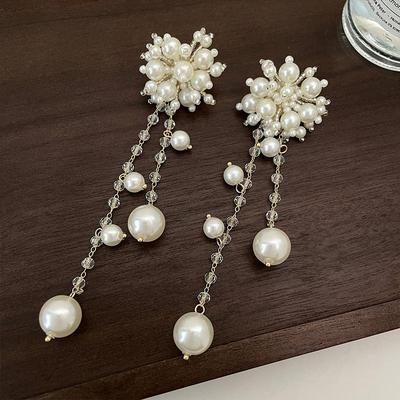Kolczyki z długimi frędzlami i perłami Retro Eleganckie Przesadzone Duże Kolczyki Elegancki Temperament Biżuteria Ślubna Akcesoria
