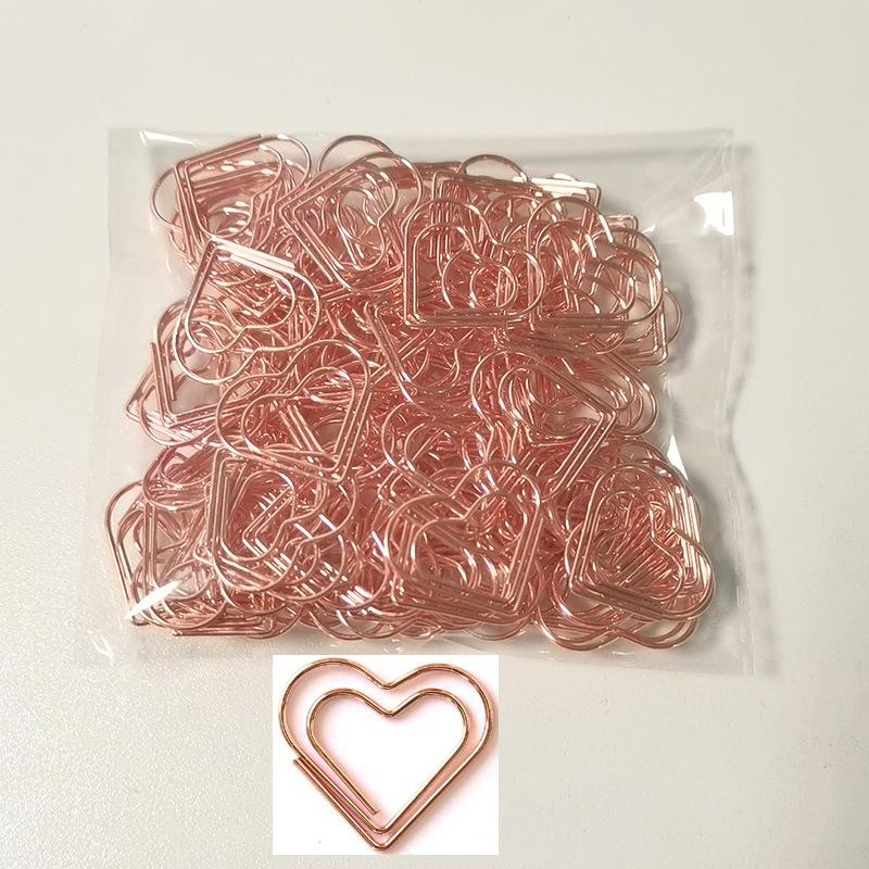 

50Pcs/Set Metal Paper Clips Hearts Mini Binder Clip Bookmark Book Binding Note Decor Stationery School Office Binding Supplies рожевий колір золота