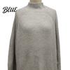 Sweater Dress Solid Color Half High Collar Raglan Long Sleeve Loose Fit Knitting Autumn Winter Mini Knitwear Knit