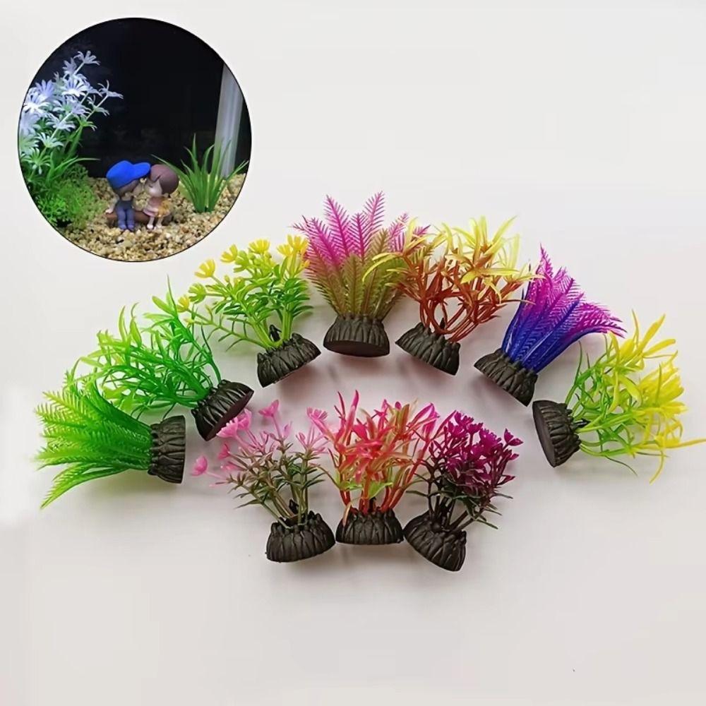 Plastic Artificial Aquarium Plant Low Grass Height Range 4-8cm Simulation Water Weeds Ornament Mini Aquarium Decoration