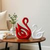 Lucky Swan Couple Piano Finish Ceramic Figures for Home Decor (Set of 2 Pc, Large, White & Red)