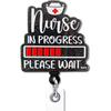 YAZMEEN Nurse Retractable Badge Reel with Alligator Clip Nurse In Progress ID Card Badge Holder for Nurse Student Funny Black Glitter Badge Reel Gift