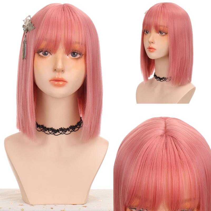 Short Straight Hair Wig Brown BOB Liu Hai Lady Wig High Temperature Resistance