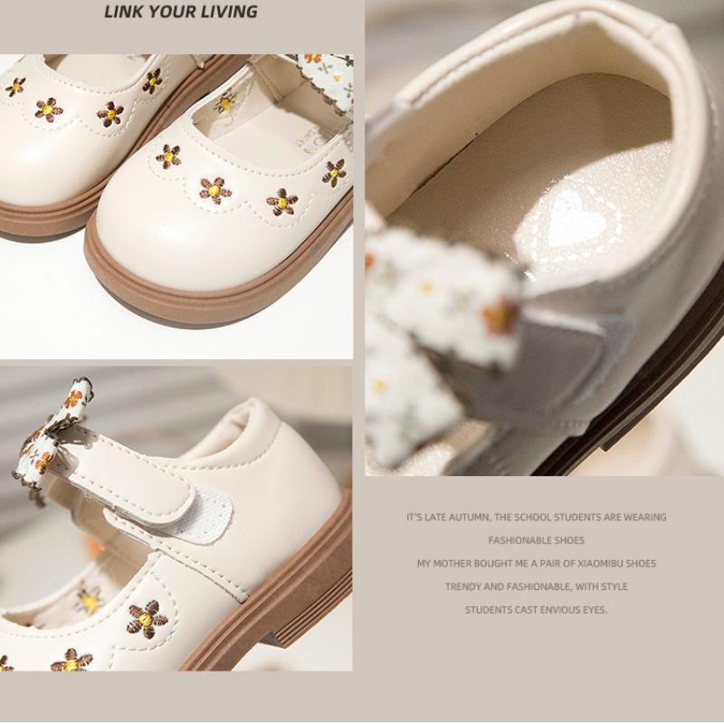 Girls Spring New Round Toe Internet Celebrity Fashion Embroidered Leather Shoes
