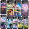 Retro Japanese Sakura Train Cases For Samsung Galaxy Z Flip 4 5 6 7 3 Z Flip7 Flip6 Flip4 Flip5 Flip3 5G Hard Shockproof Fundas
