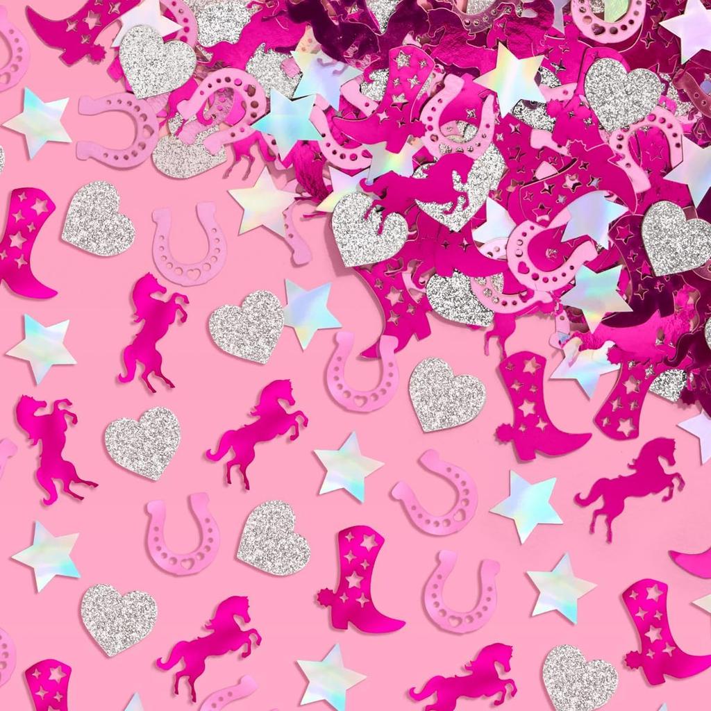 xo, Fetti Pink Pony Club Confetti - 200 pcs | Cowgirl Tablescape, Silver Glitter Bachelorette, Western Table Decor, Birthday Decorations, Cute Party