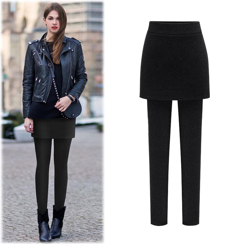Women's Plus Size Fleece-Lined Hip-Wrap Culottes Leggings - Warm, Slimming, Small Leg Fit for Autumn/Winter