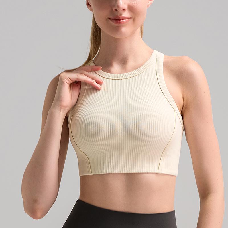 Sutiã Esportivo Feminino à Prova de Choque e Secagem Rápida: Top Fitness Canelado, Absorvente de Suor, para Treino de Yoga