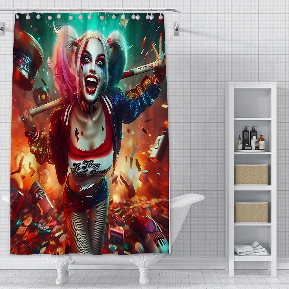 Tenda da Doccia Harley Quinn Tessuto in Poliestere Impermeabile Pittura Colorata Tende da Bagno Decorazione Bagno di Casa Tenda con Ganci