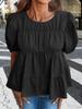 Blusa da Donna in Cotone Babydoll Manica a Sbuffo Smocked Peplo Top Svasato