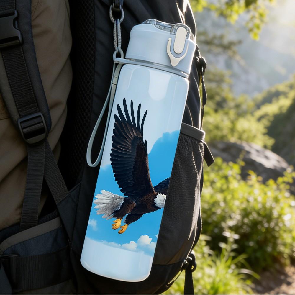 1PC Eagle Flying Pattern 750ml Color Plastic Sports Water Bottle Leakproof Flip Straw Lid Suitable for Sports Office Home Use