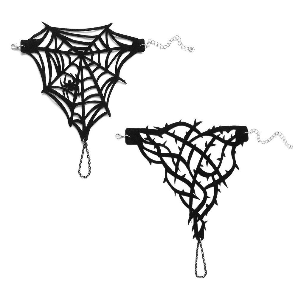Adjustable Gothic Bracelet Double-sided Velvet Spider Web Bangle Black Thorn Bracelet Halloween