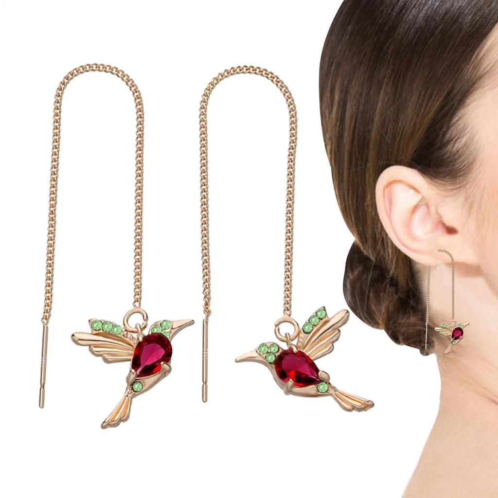 Fashion Long Irregular Earrings Hummingbird Pull Through Earrings Pendant Necklaces Portable Light Weight Long Chain Earrings