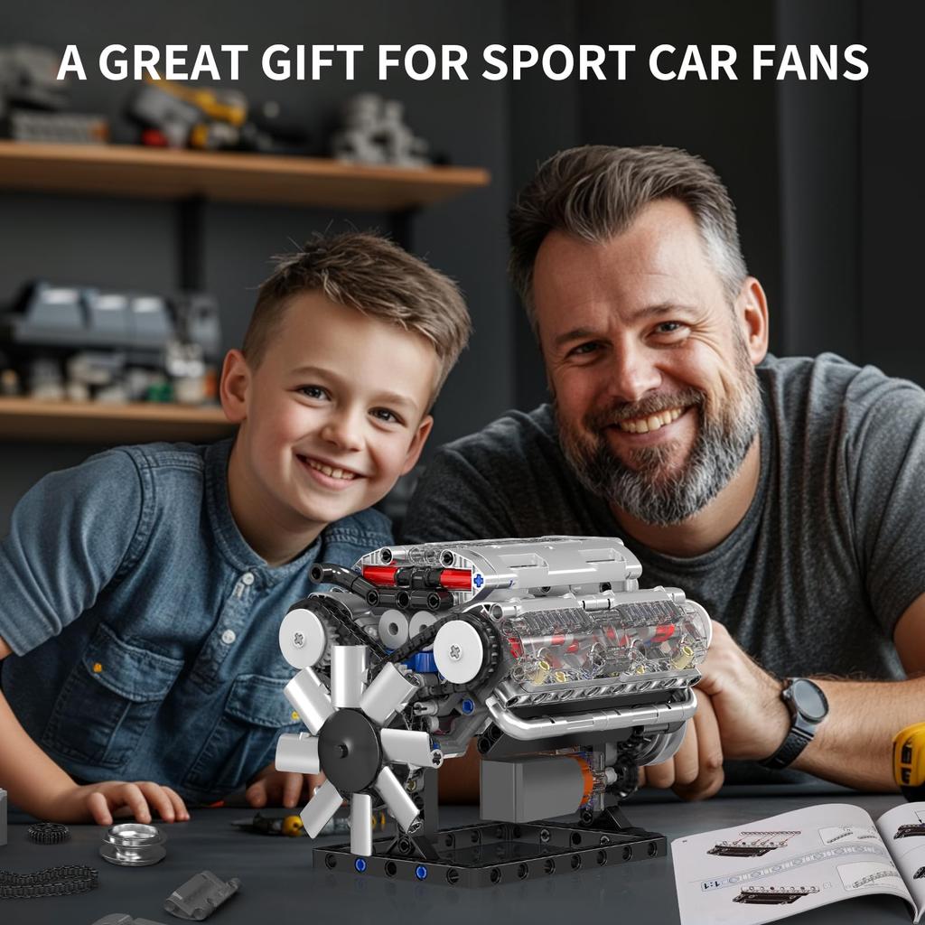 Mould King 10088 MOC Technic Inline Gasoline Engine Building Kit with Motor and Box 535 (V8) 8-Cylinder (Over Items)