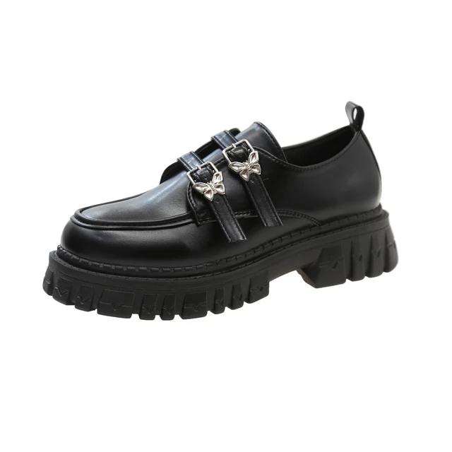 

модные туфли Rimocy на массивной платформе с двойной пряжкой-бабочкой для женщин 2024 лакированная кожа готические лоферы женская модная обувь Мэри Джейн 35 матовый черный