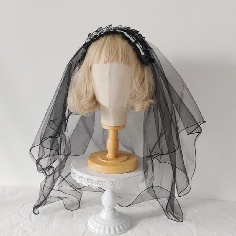 Classical Black Veil with Hairclip Elegant Church Veil Cosplay Costume Headwear for Special Occasion Halloween