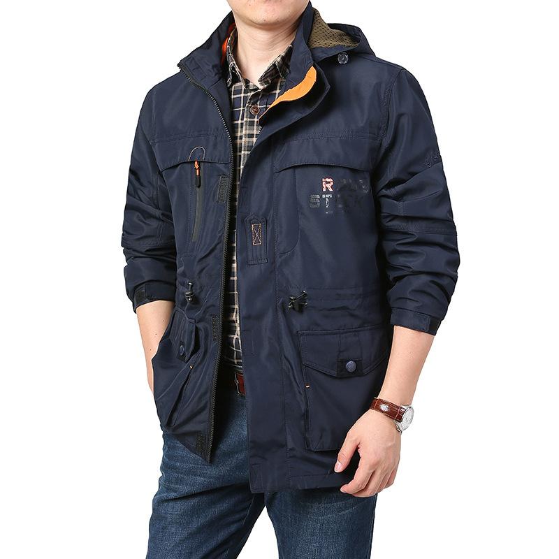 Jacket Men's Medium and Long Casual Outdoor Hooded Large Size Jacket Men's Jacket Spring and Autumn Clothing
