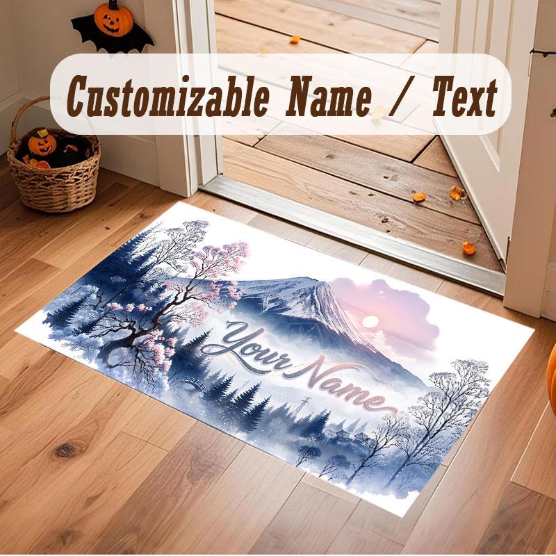 Floral Garden Theme Crystal Velvet Floor Rug Personalized Custom Name Text Warm Carpet Home Decoration