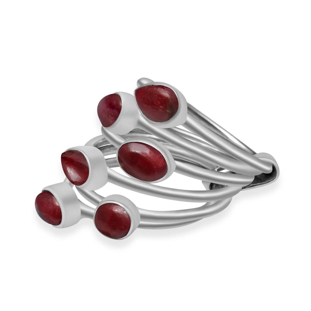 Natural Ruby Gemstone Solid 925 Sterling Silver Stacking Stackable Band Ring For Women & Girls