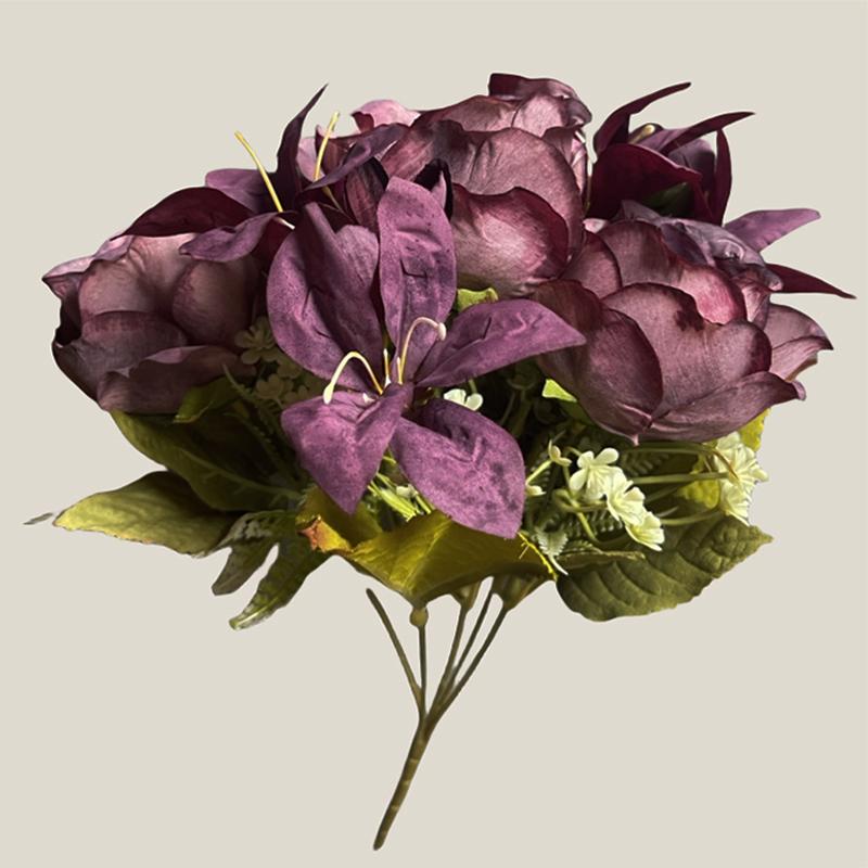 

Baihuabang Имитация букета лилий и роз Европейский передовой искусственный сухоцвет украшение стола фиолетовый