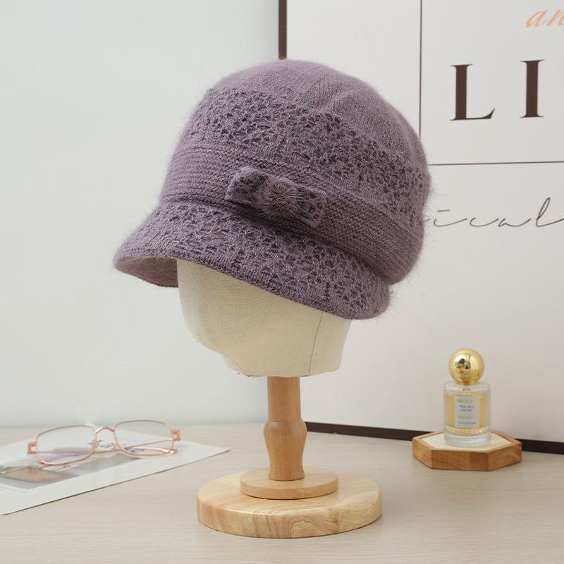 New Autumn and Winter Two Color Plush Bow Warm Basin Hat Versatile Bright Silk Rabbit Hair Basin Hat Can Scarf Cold Proof Set