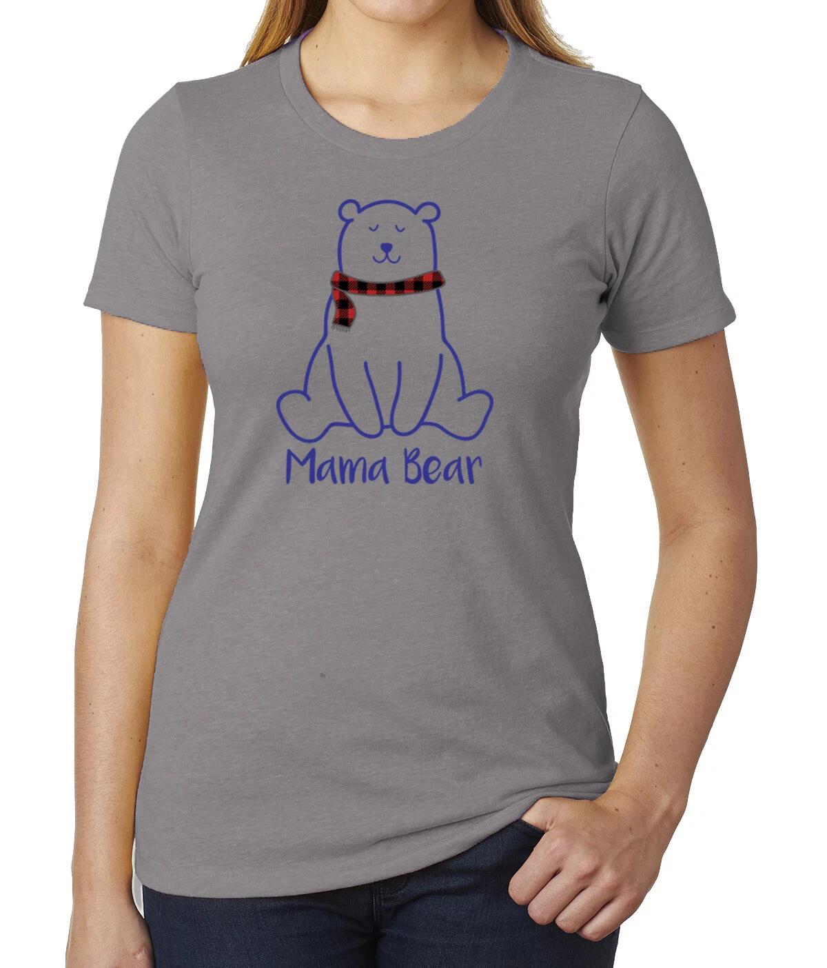 Mama bear with buffalo Plaid scarf- Woman s Graphic T-Shirt cute mom shirts S