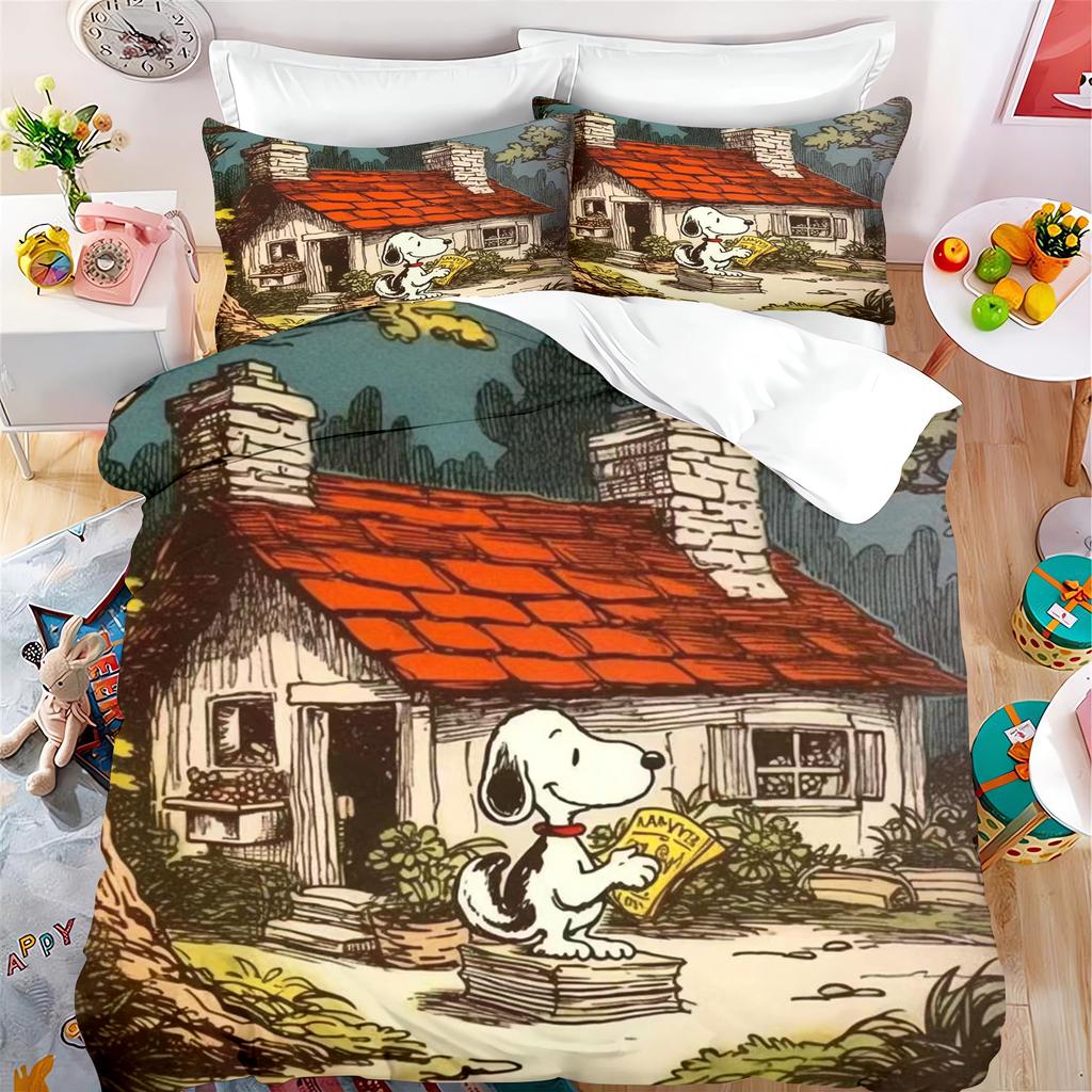 Snoopy Cartoon Duvet 3-Piece Set Quilt Cover King Size Cute Teenager Bedding Children Room Decor Home Anime Gifts For Kids