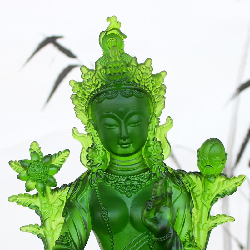 Coloured Glaze Mini Buddha Sculpture, Small Buddha Statue, Green Tara Bodhisattva, Amyokitesvara Incarnation Painted Buddha, 1Pc