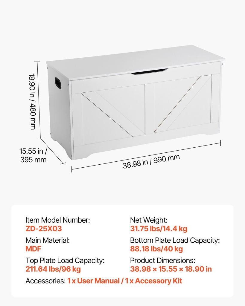 Kids Storage Bench, Wooden Toy Box Chest, Large Storage Cabinet with Safety Hinge, Toddlers Storage Bench for Playroom, Living Room or Entryway, Easy