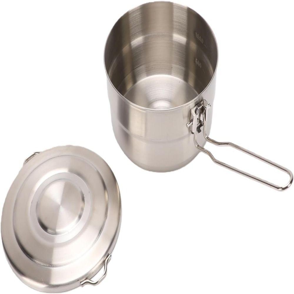 Folding Handle 304 Stainless Steel Lunch Box With Lid Outdoor Cookware  Backpacking