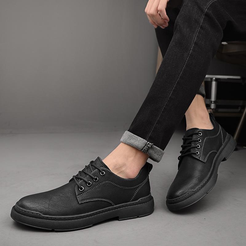 Leather Shoes Men's Autumn Business Formal Men's Shoes Soft Sole Youth Retro Low-top Brock Shoes Casual Shoes Breathable and Non-slip