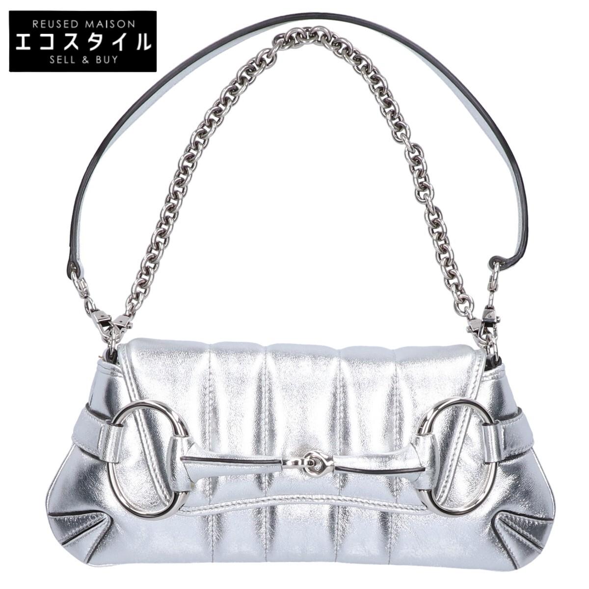 

GUCCI 764339 Horsebit Chain Small Shoulder bag SilverUsed