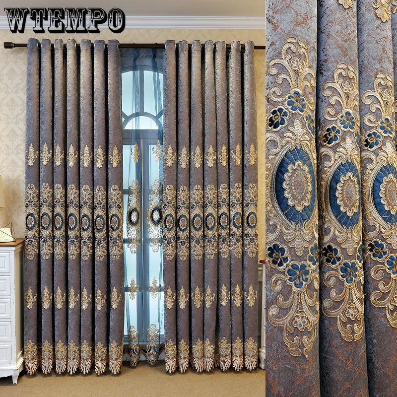 Chinese European Style Atmospheric Embroidered Blackout Curtains for Living Room Bedroom Study Window Curtains