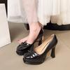 New Platform Thick Heel Shoes Women Mary Jane Shoe Fashion Butterfly-knot Slip on Shoes Ladies Outdoor High Heel Dress Pumps