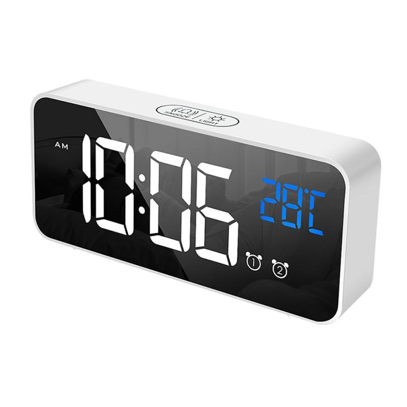 LED Digital Alarm Clocks Backlight Snooze Mute Calendar Desktop Intelligent Acoustic Control Temperature Function Clock