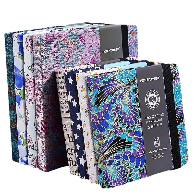 Cotton Watercolor Notebook 300g Fabric Handbag Folding Organ Notebook Fine Pattern Portable Art Student Handbag Drawing Notebook