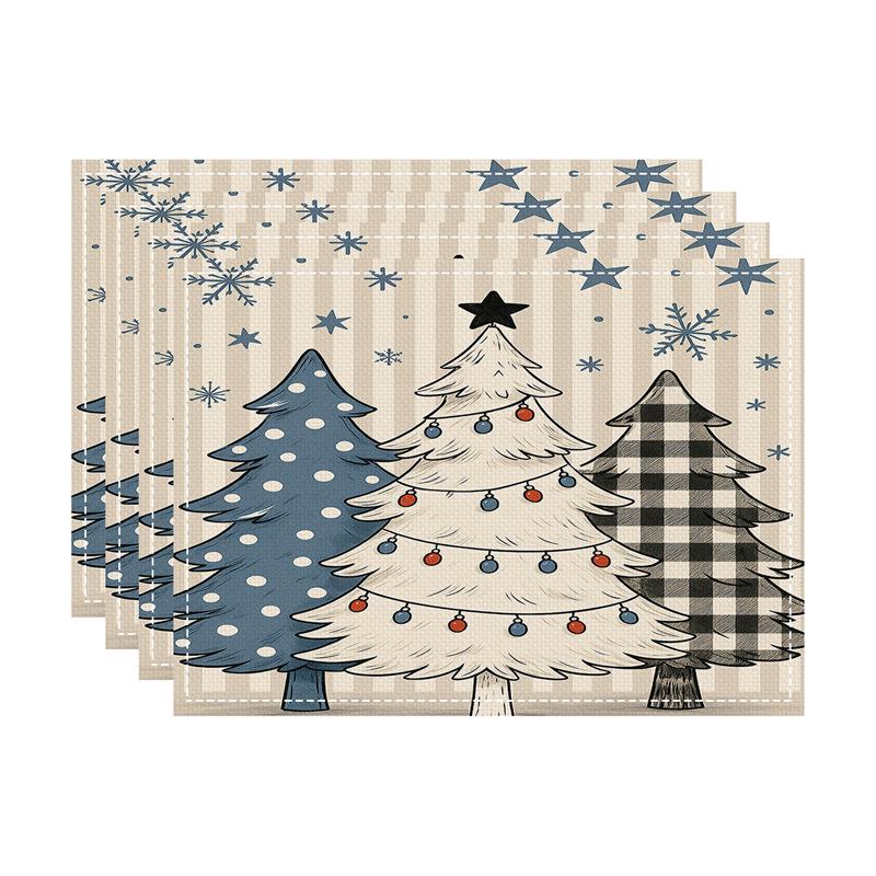 Nordic Style Christmas Festival Square Linen Placemat - Heat Insulation Pad with Digital Print Design.