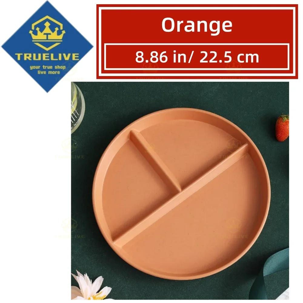 5/3/1pcs Reusable Round Dinner Plate Divided Dish In 3 Diet Dinner Plate Lightweight Wheat Straw Plates Weight Control Bowl